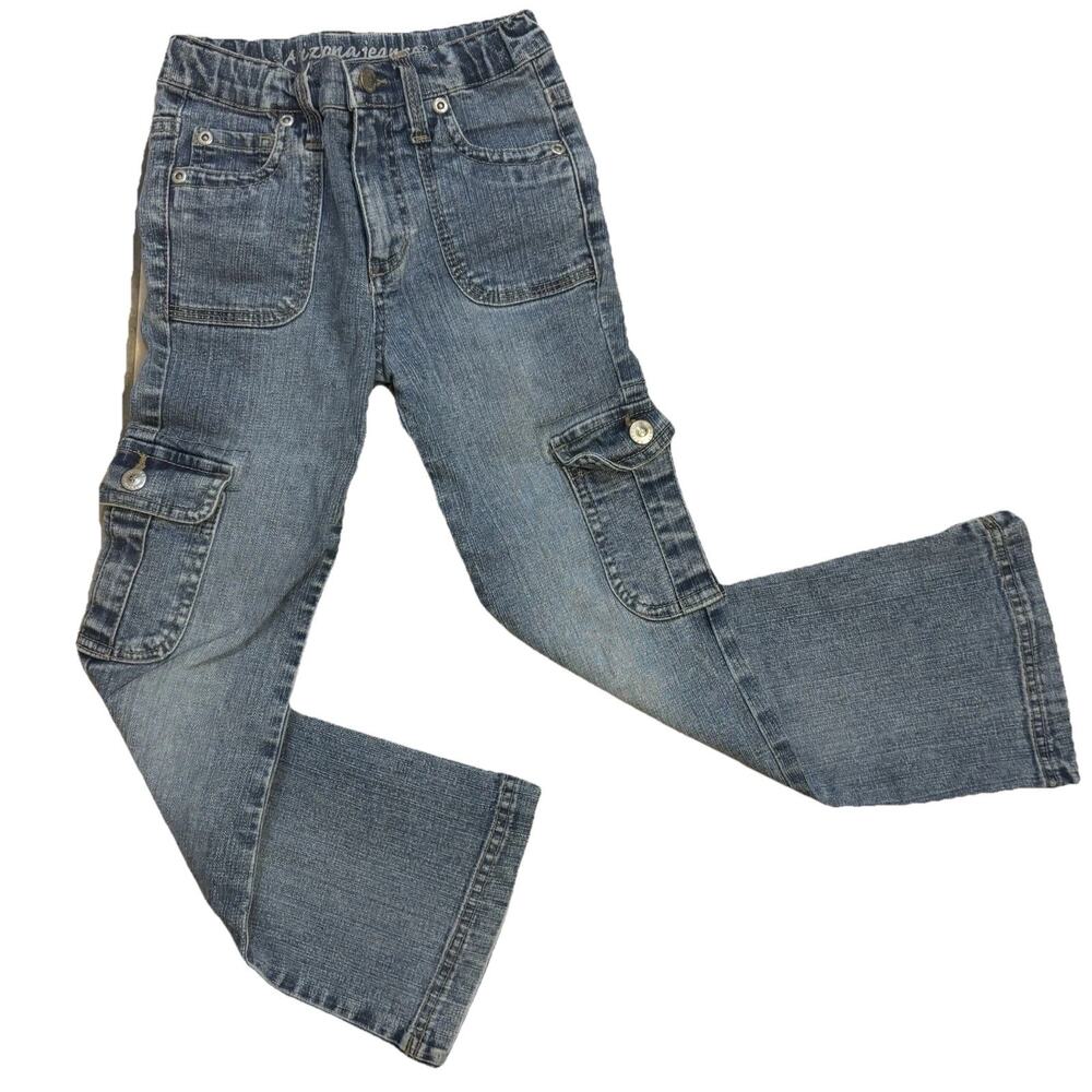 Arizona Jean Co Girls 6 Slim Blue Denim Cargo Pockets Flare Y2K 2000s Jeans
